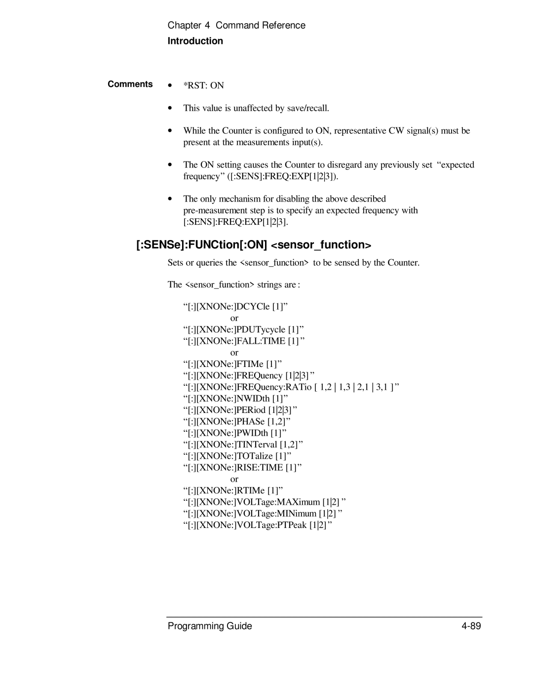 HP 53131A, 132A manual SENSeFUNCtionON sensorfunction, Comments ∙ *RST on 