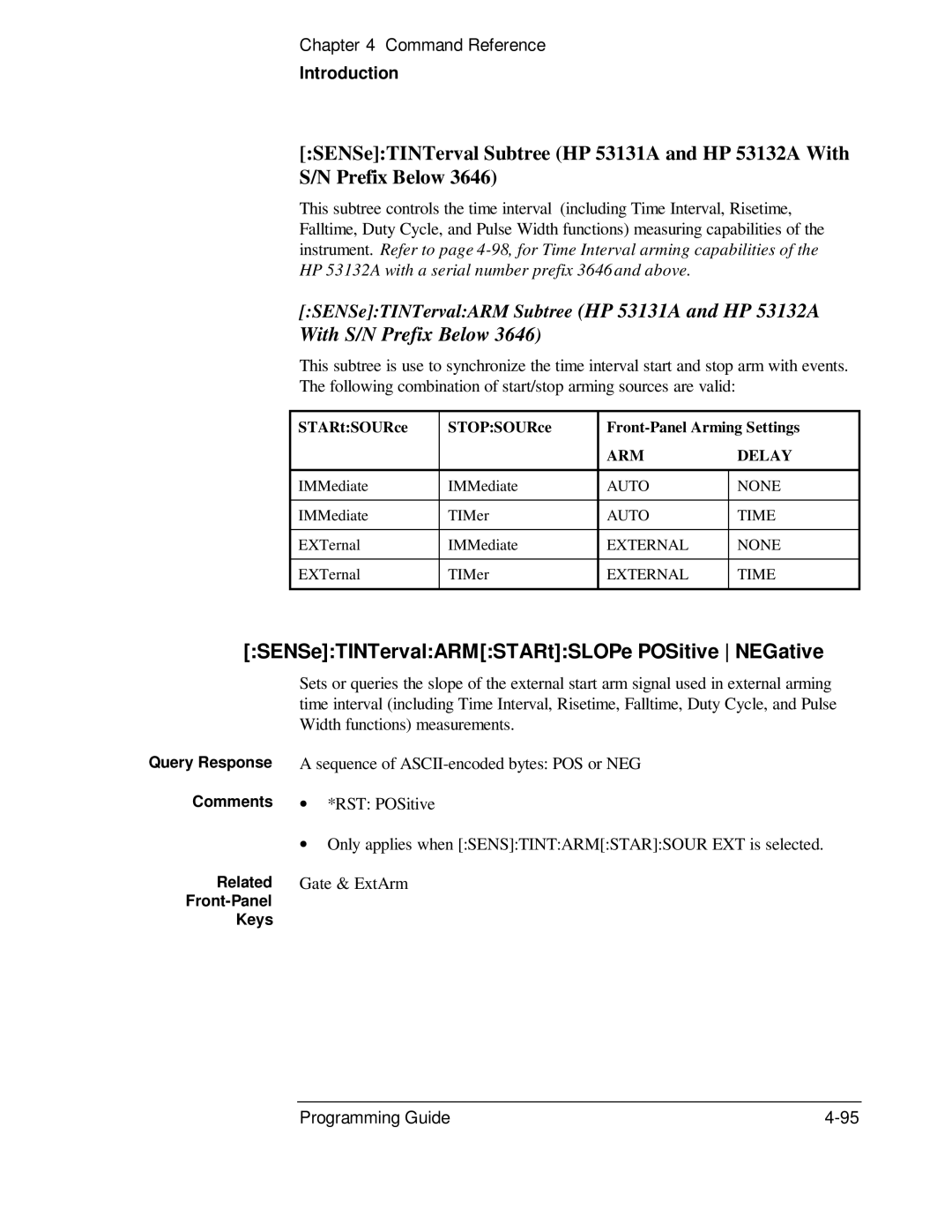 HP manual SENSeTINTervalARMSTARtSLOPe POSitive NEGative, SENSeTINTervalARM Subtree HP 53131A and HP 53132A 