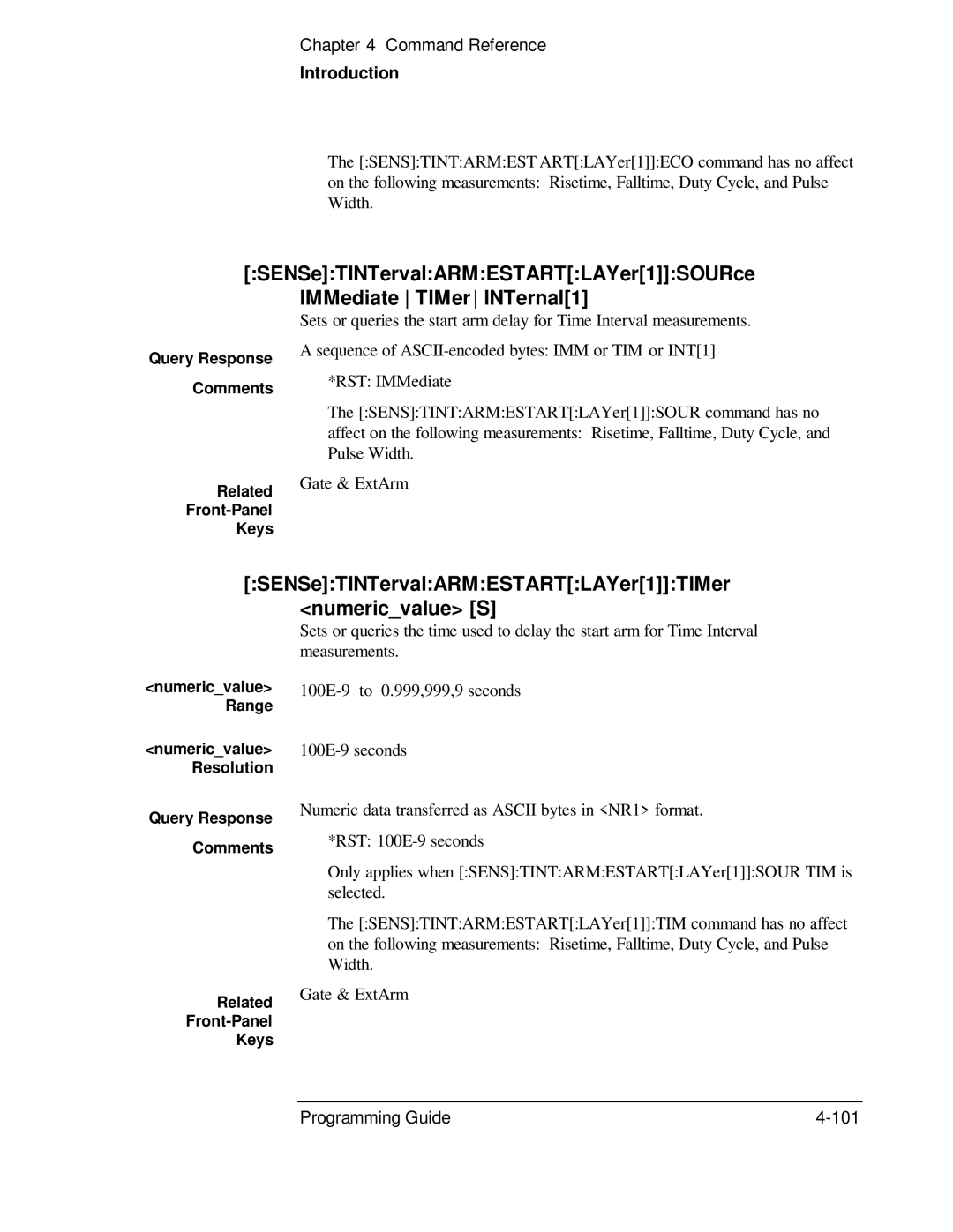 HP 53131A, 132A manual SENSeTINTervalARMESTARTLAYer1TIMer numericvalue S, Related Front-Panel Keys 