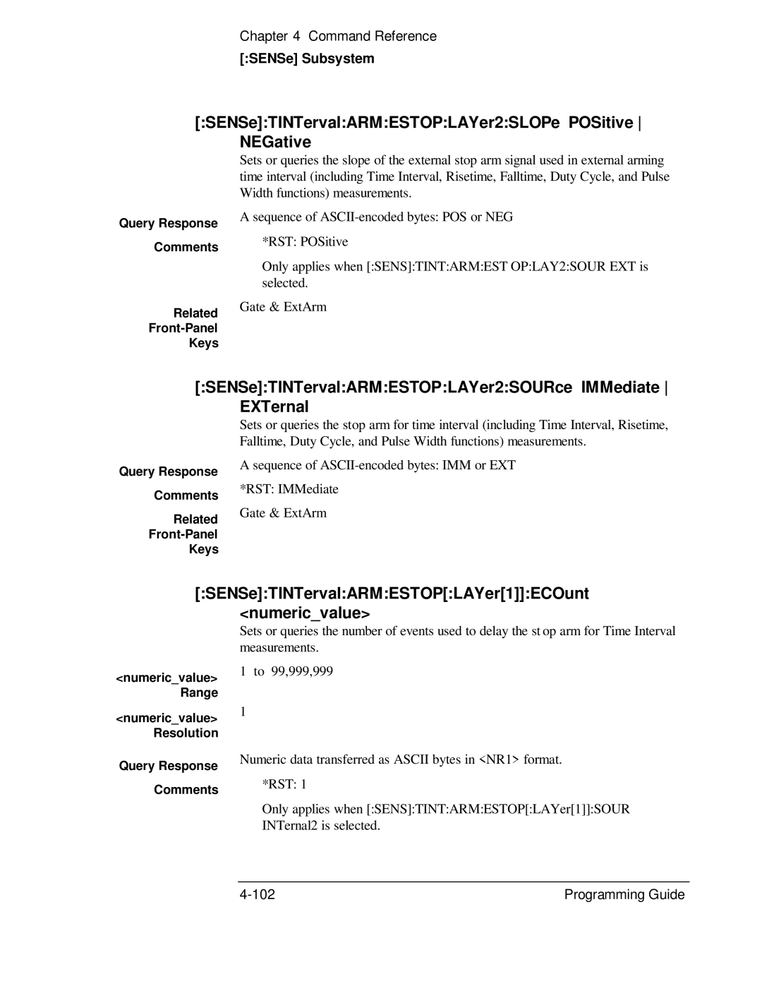 HP 132A, 53131A SENSeTINTervalARMESTOPLAYer2SLOPe POSitive NEGative, SENSeTINTervalARMESTOPLAYer2SOURce IMMediate EXTernal 