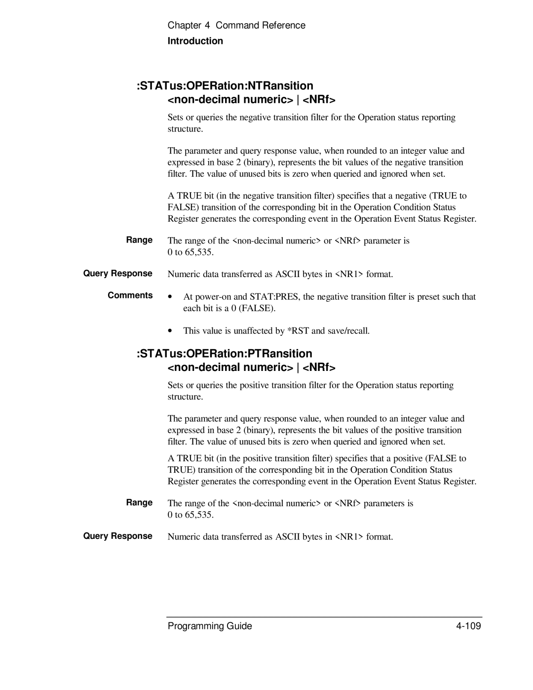 HP 53131A, 132A STATusOPERationNTRansition non-decimal numeric NRf, STATusOPERationPTRansition non-decimal numeric NRf 