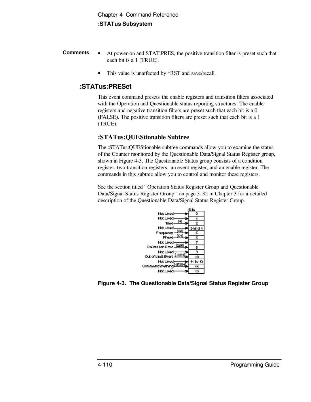 HP 132A, 53131A manual STATusPRESet, STATusQUEStionable Subtree 