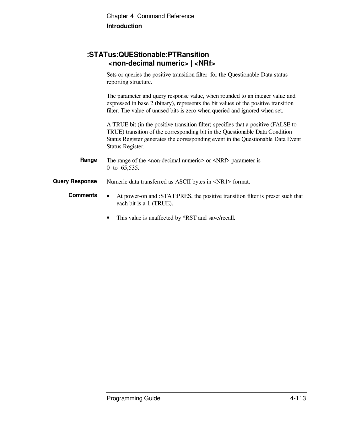 HP 53131A, 132A manual STATusQUEStionablePTRansition non-decimal numeric NRf 