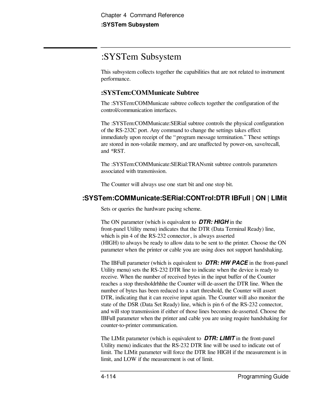 HP 132A, 53131A manual SYSTem Subsystem, SYSTemCOMMunicate Subtree, SYSTemCOMMunicateSERialCONTrolDTR IBFull on LIMit 