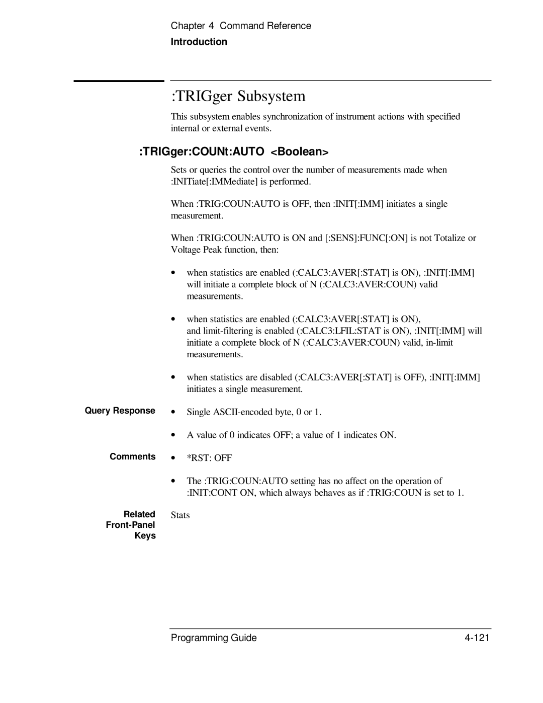 HP 53131A, 132A manual TRIGger Subsystem, TRIGgerCOUNtAUTO Boolean 