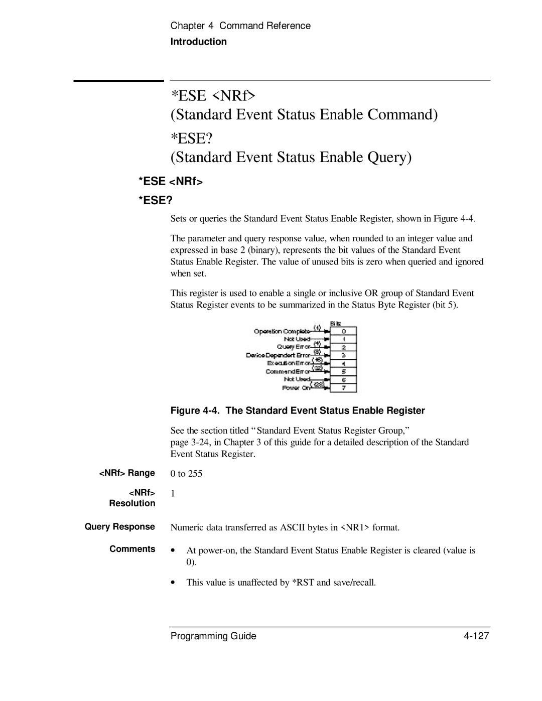 HP 53131A, 132A manual ESE NRf Standard Event Status Enable Command, Standard Event Status Enable Query, Ese? 