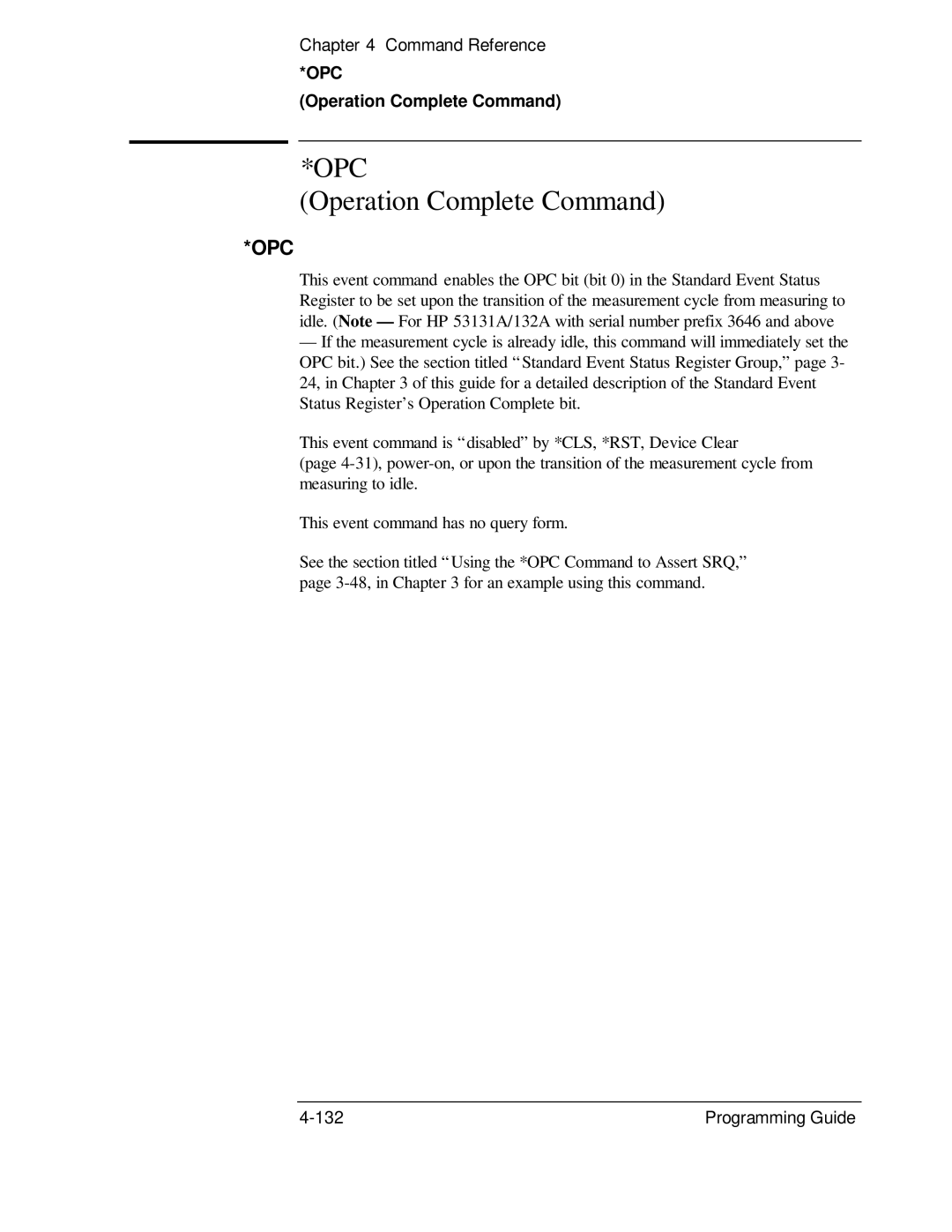 HP 132A, 53131A manual Operation Complete Command, Opc 