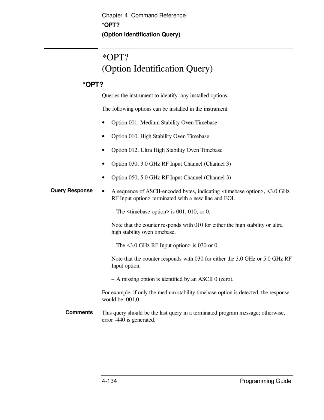 HP 132A, 53131A manual Option Identification Query, Opt? 