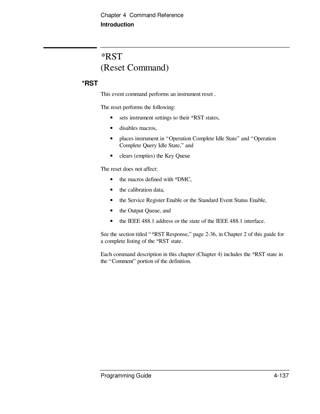 HP 53131A, 132A manual Reset Command, Rst 