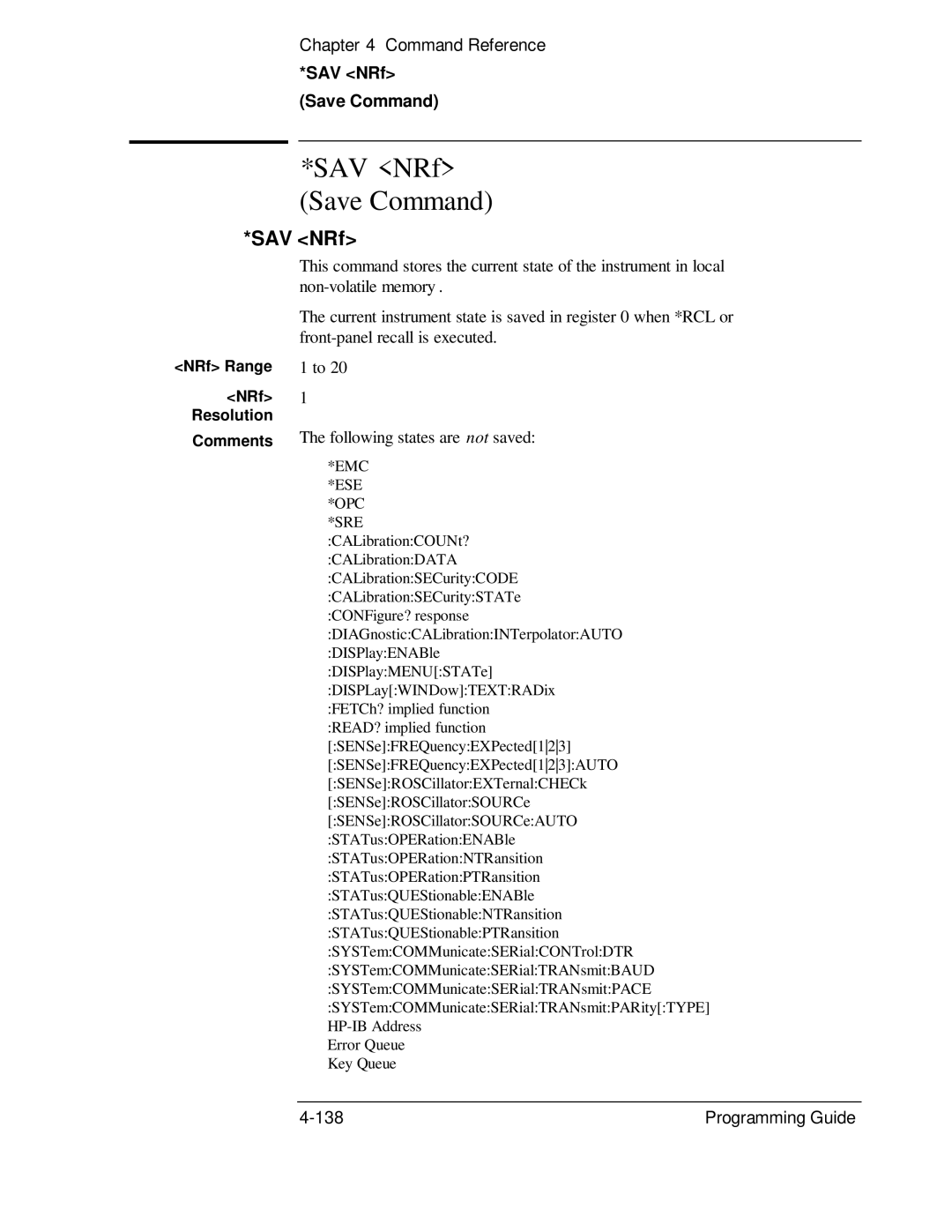 HP 132A, 53131A manual SAV NRf Save Command 