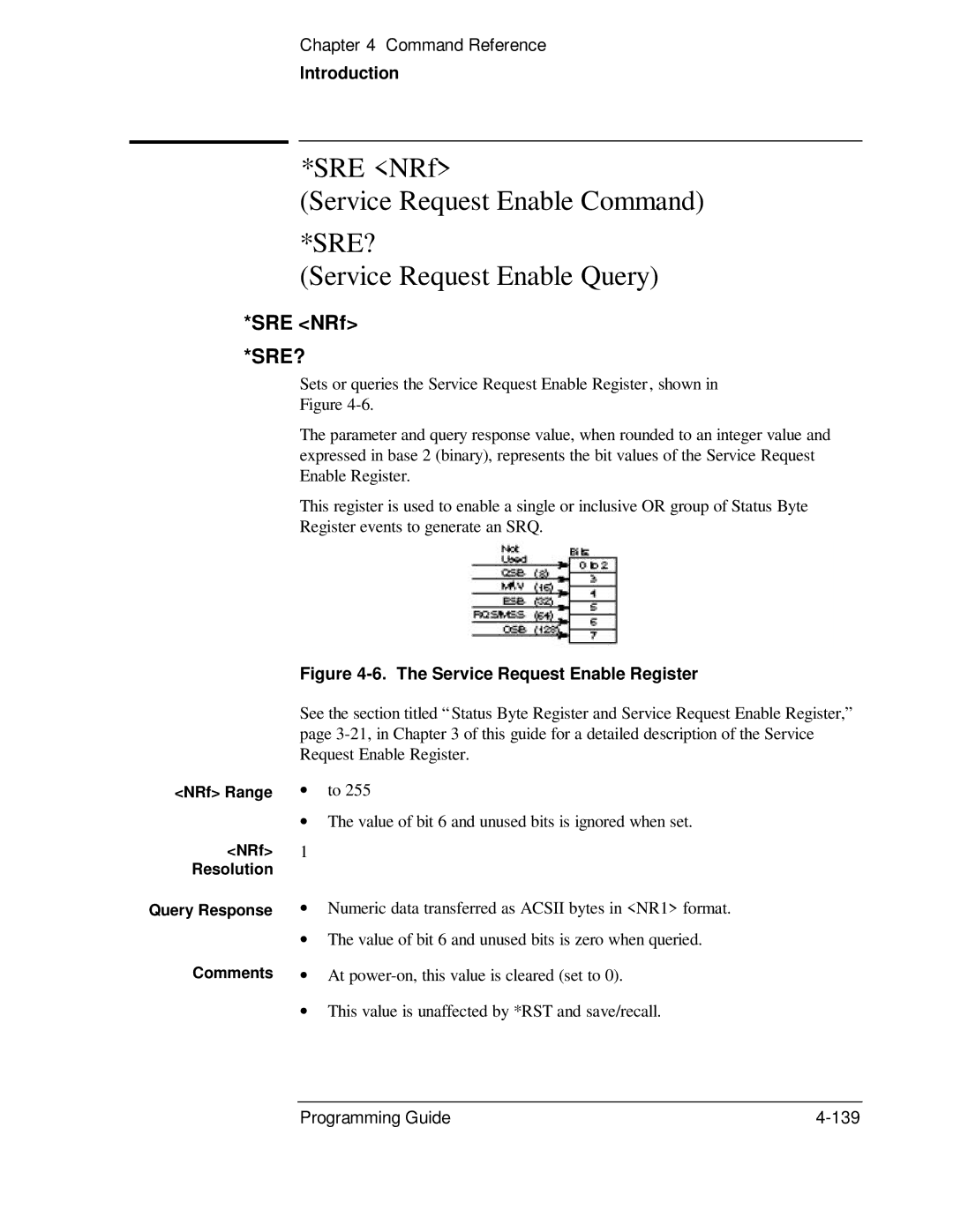 HP 53131A, 132A manual SRE NRf Service Request Enable Command, Service Request Enable Query, Sre? 