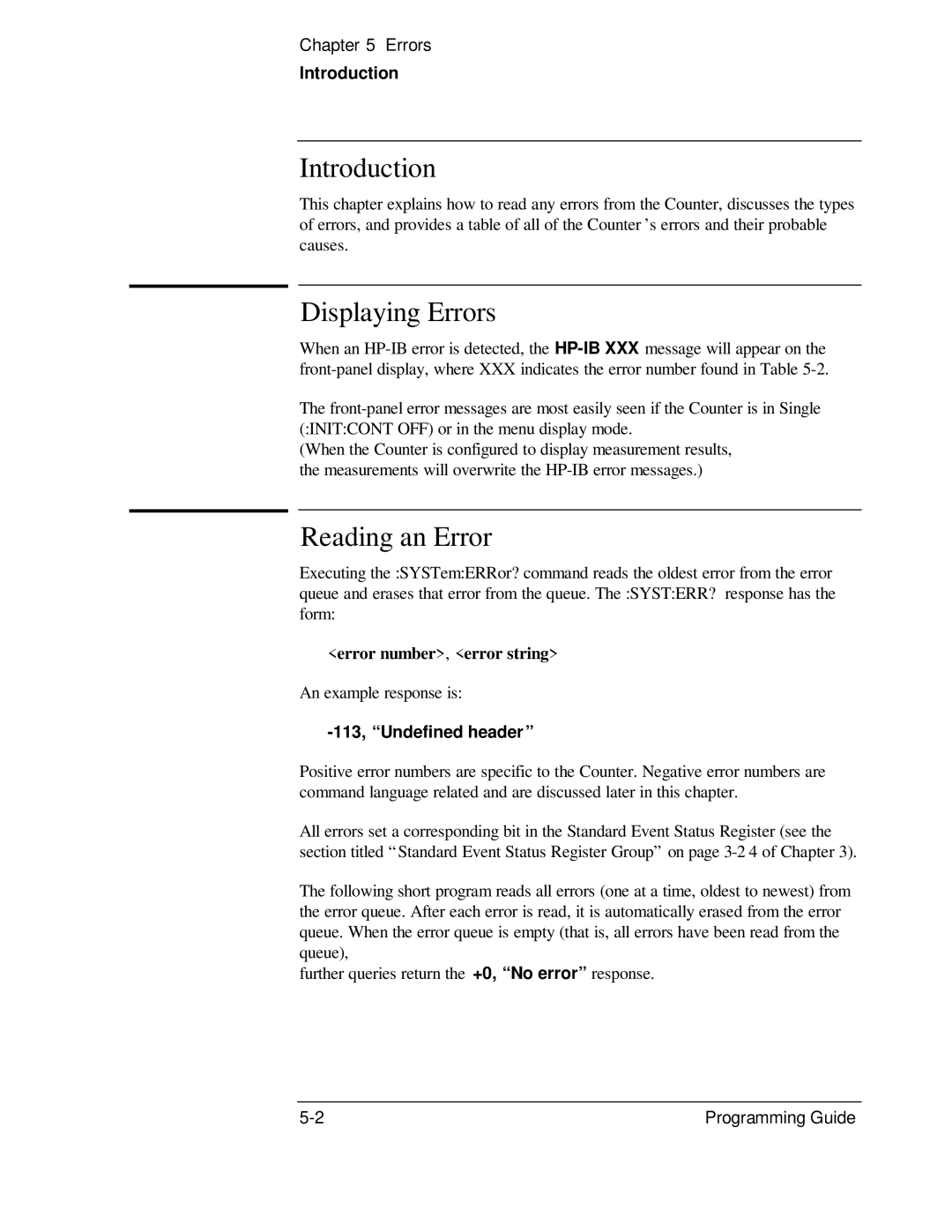 HP 132A, 53131A manual Displaying Errors, Reading an Error, 113, Undefined header 