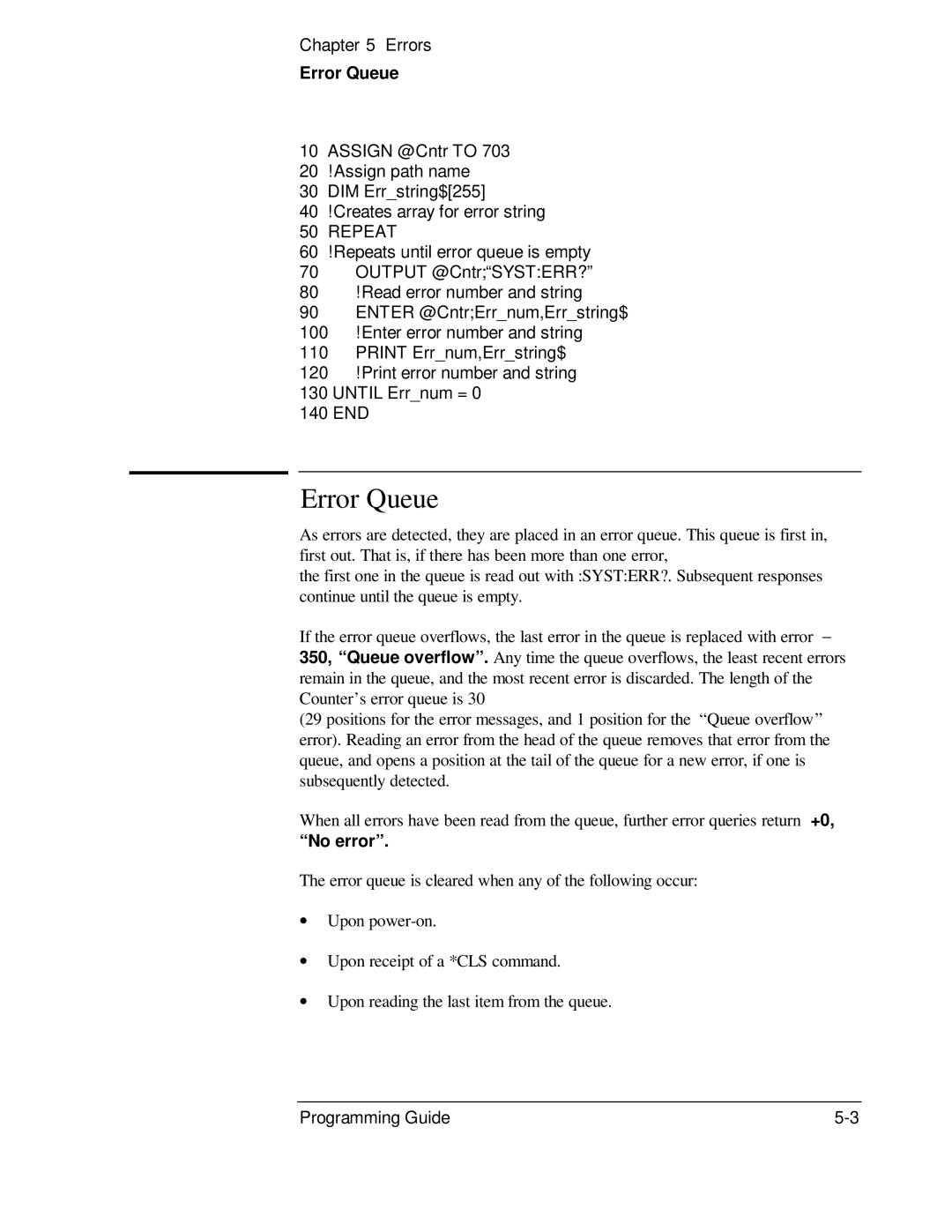 HP 53131A, 132A manual Error Queue 