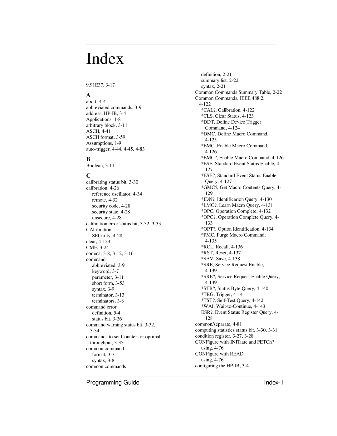 HP 53131A, 132A manual Index 