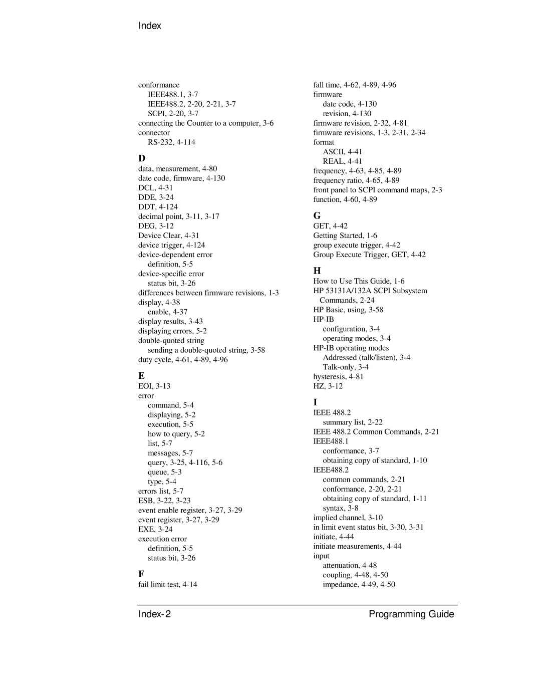 HP 132A, 53131A manual Index 