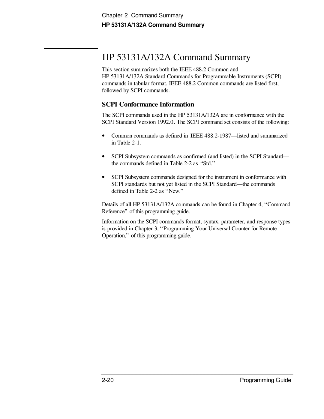 HP manual HP 53131A/132A Command Summary, Scpi Conformance Information 