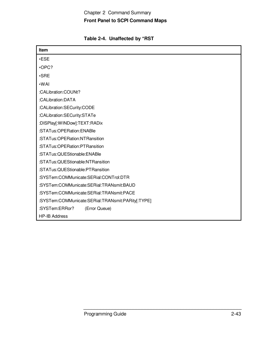 HP 53131A, 132A manual Front Panel to Scpi Command Maps Unaffected by *RST, Ese Opc? Sre 