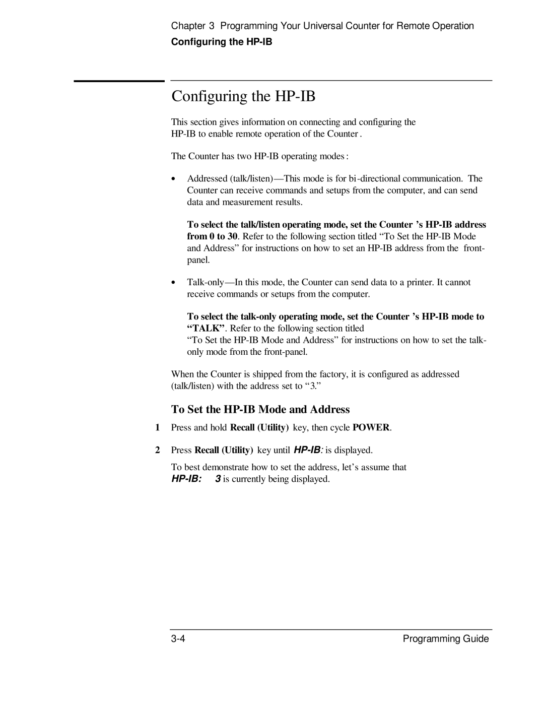 HP 132A, 53131A manual Configuring the HP-IB, To Set the HP-IB Mode and Address 