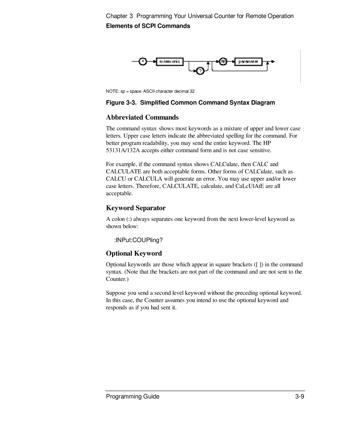 HP 53131A, 132A manual Abbreviated Commands, Keyword Separator, Optional Keyword 