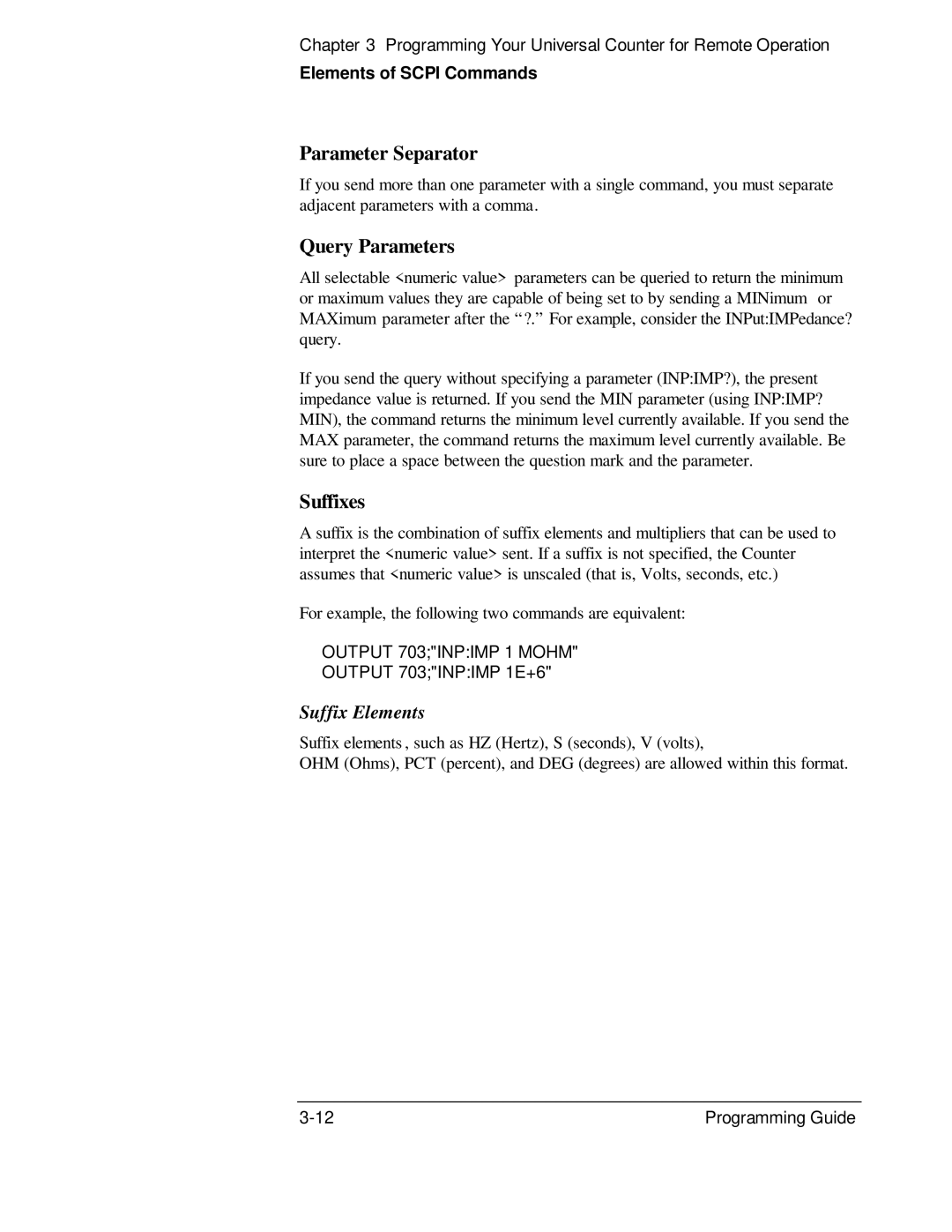 HP 132A, 53131A manual Parameter Separator, Query Parameters, Suffixes, Suffix Elements 