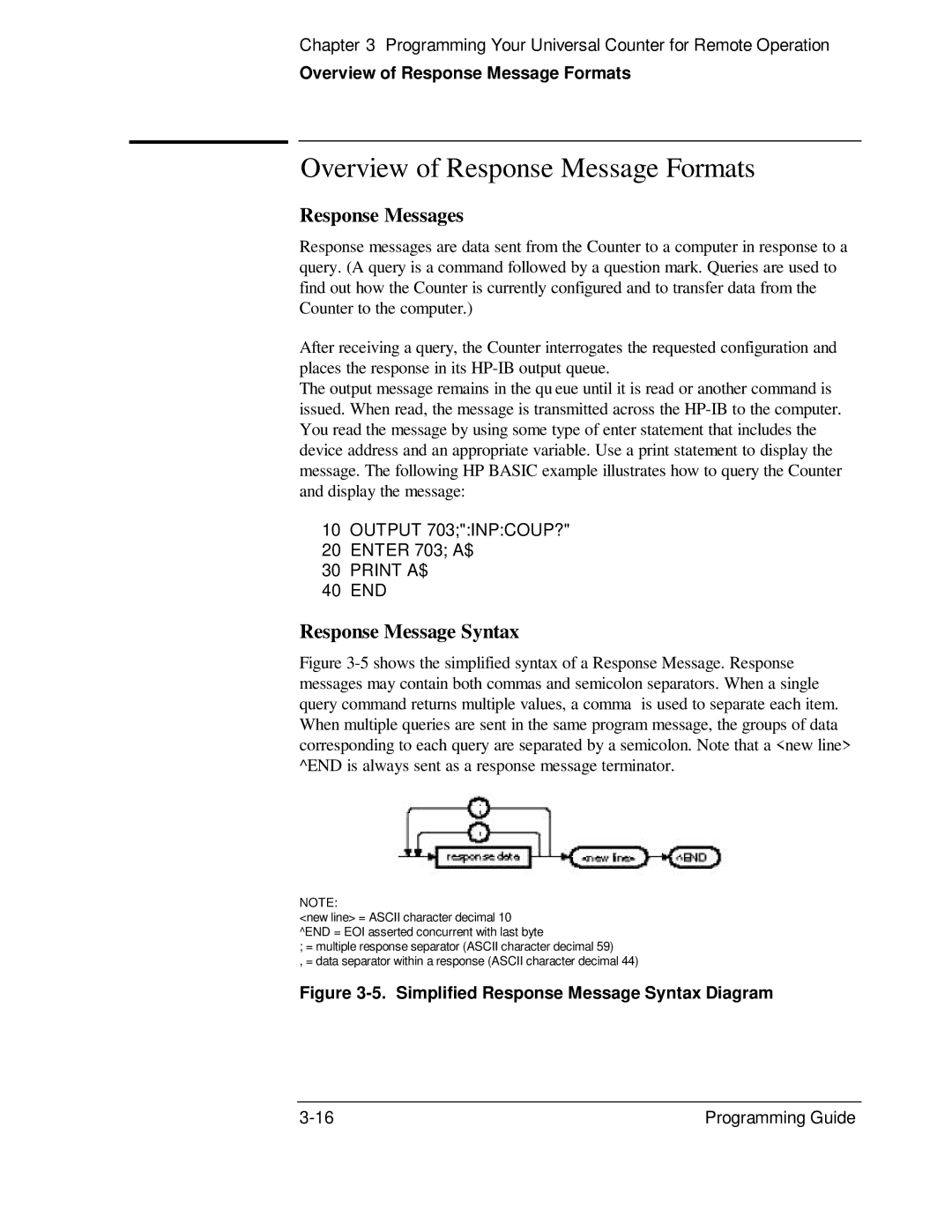 HP 132A, 53131A manual Overview of Response Message Formats, Response Messages, Response Message Syntax 