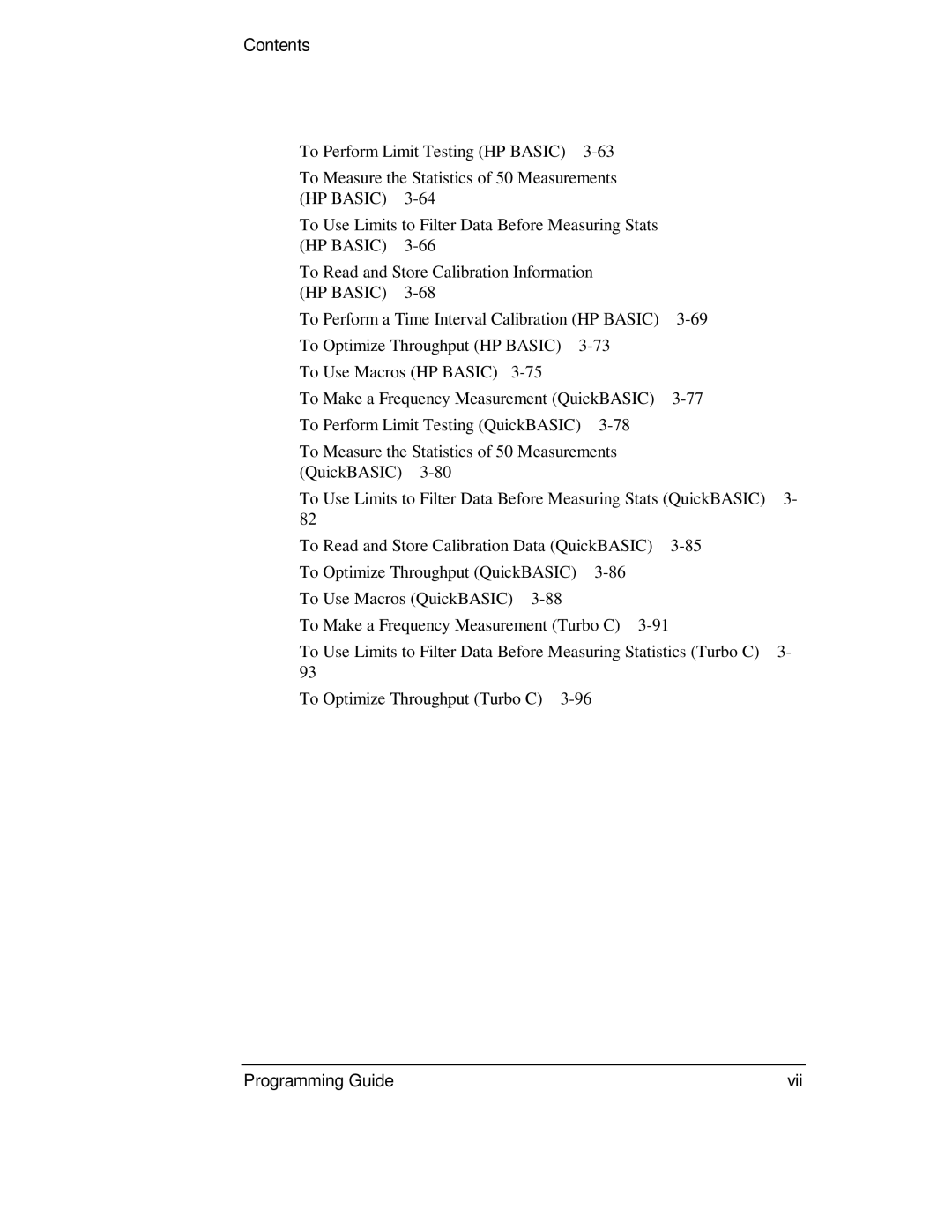 HP 53131A, 132A manual Programming Guide Vii 