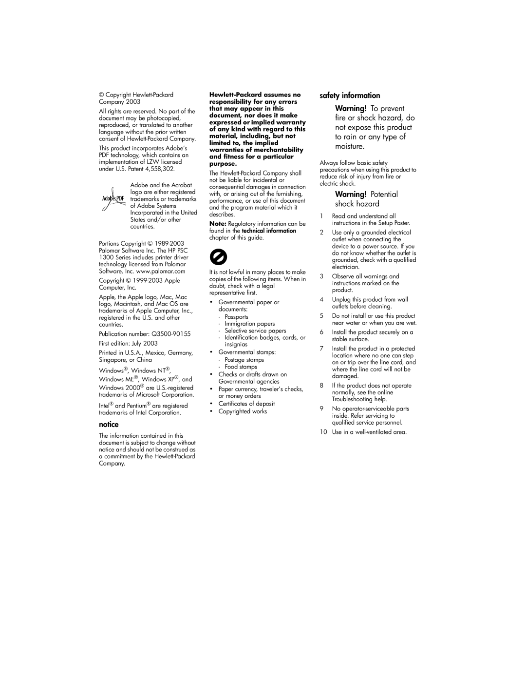 HP 1355, 1350xi, 1350v, 1340 manual Safety information 