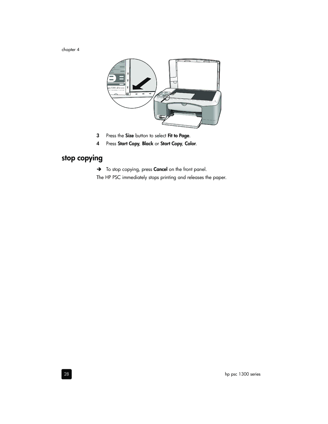 HP 1340, 1350xi, 1350v, 1355 manual Stop copying 