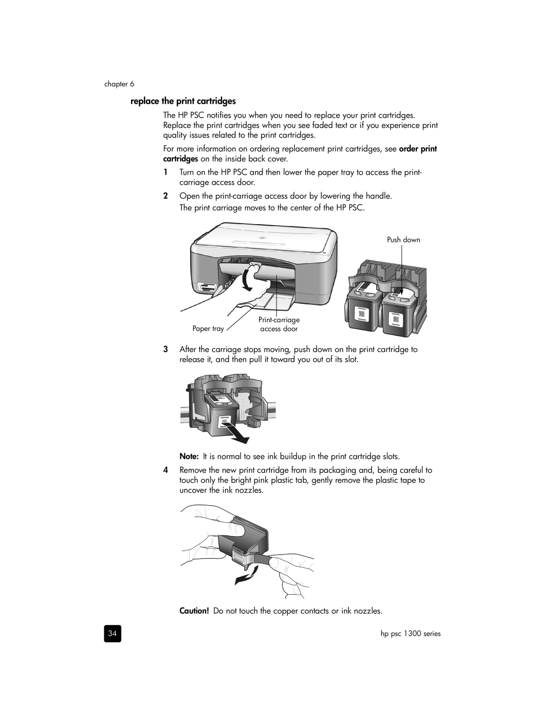 HP 1350xi, 1350v, 1355, 1340 manual Replace the print cartridges 