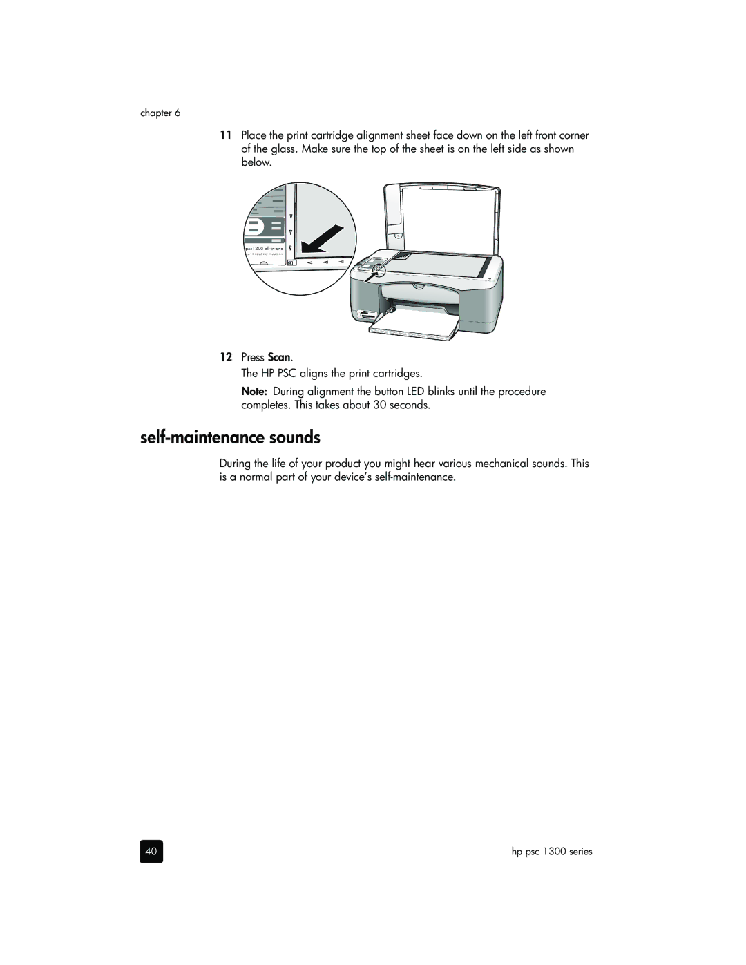 HP 1350v, 1350xi, 1355, 1340 manual Self-maintenance sounds 