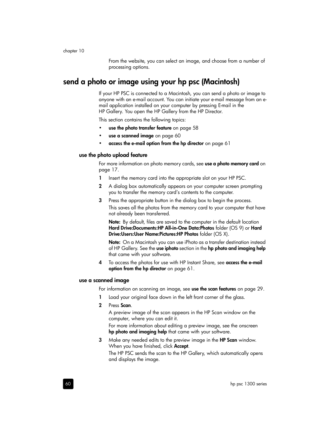 HP 1350v, 1350xi, 1355, 1340 manual Send a photo or image using your hp psc Macintosh, Use the photo upload feature 