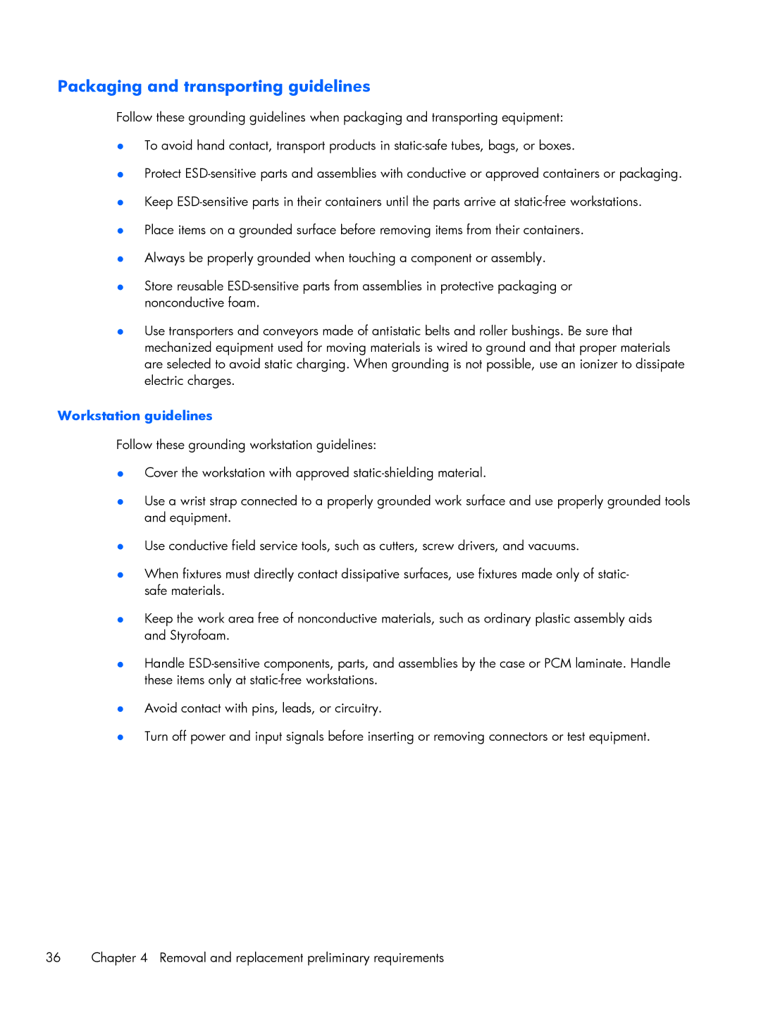 HP 13-h210dx x2, 13t-h200 x2, 13-h211nr x2 manual Packaging and transporting guidelines, Workstation guidelines 