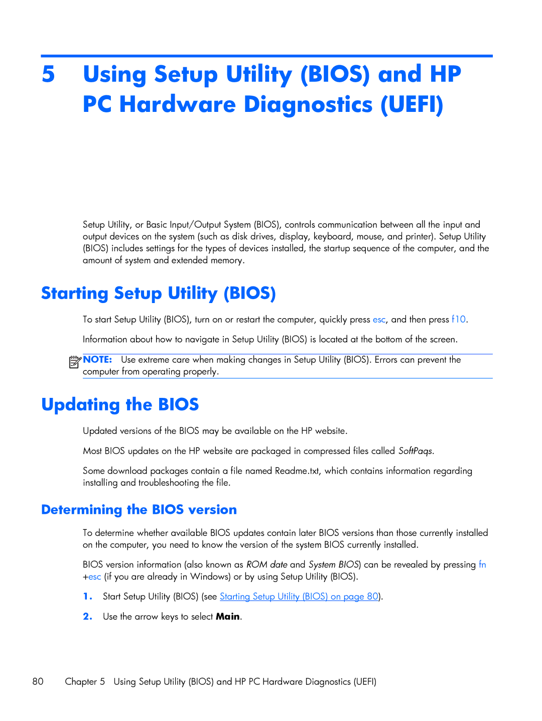 HP 13-h211nr x2, 13t-h200 x2, 13-h210dx x2 Starting Setup Utility Bios, Updating the Bios, Determining the Bios version 