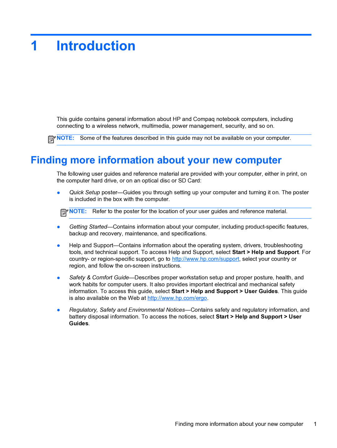 HP 14-3010nr manual Introduction, Finding more information about your new computer 