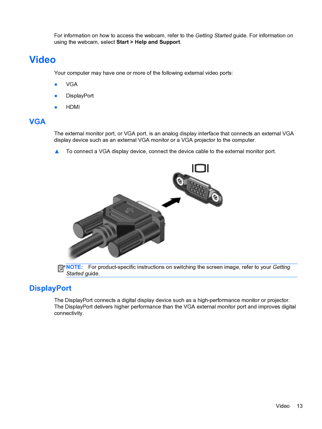 HP 14-3010nr manual Video, DisplayPort 