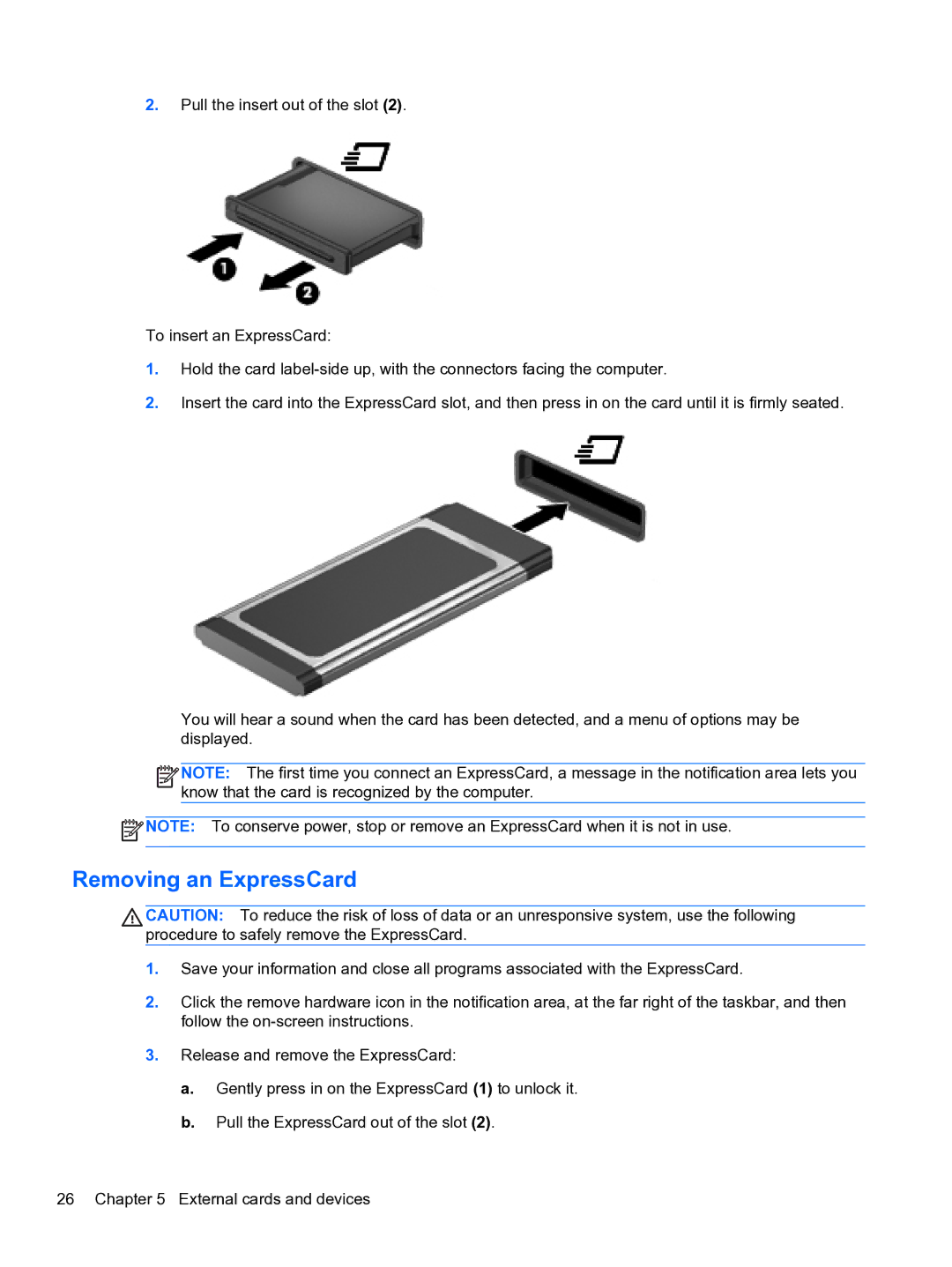 HP 14-3010nr manual Removing an ExpressCard 