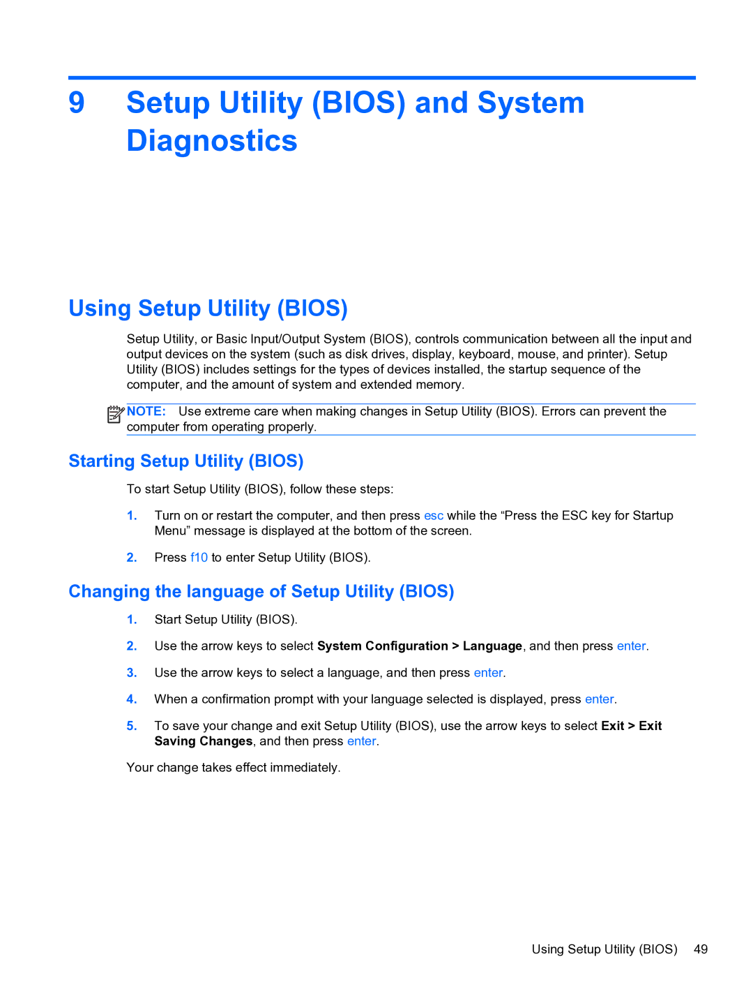 HP 14-3010nr manual Setup Utility Bios and System Diagnostics, Using Setup Utility Bios, Starting Setup Utility Bios 