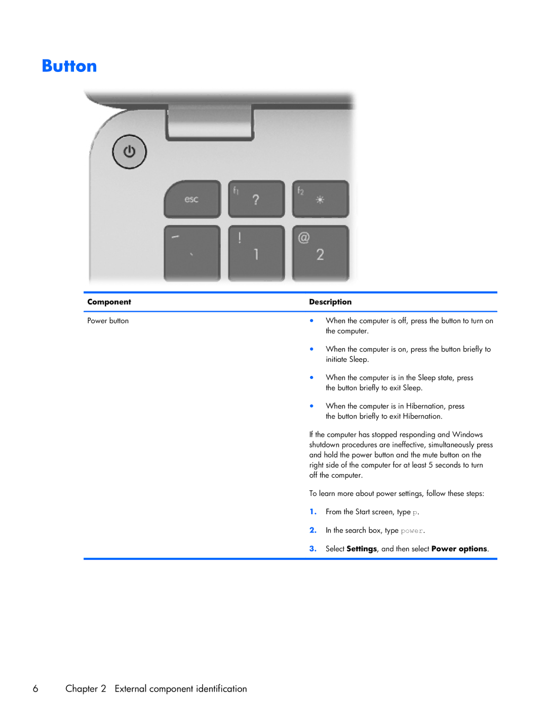 HP 14-3210nr manual Button, Component 