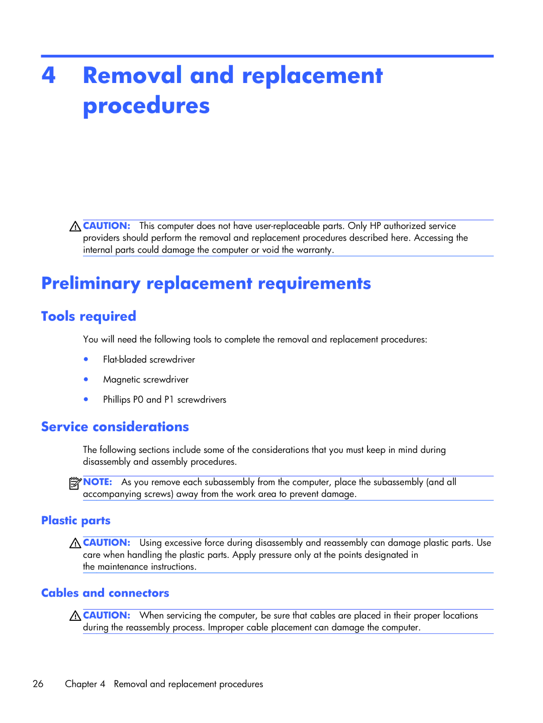 HP 14-3210nr manual Removal and replacement procedures, Preliminary replacement requirements, Tools required 