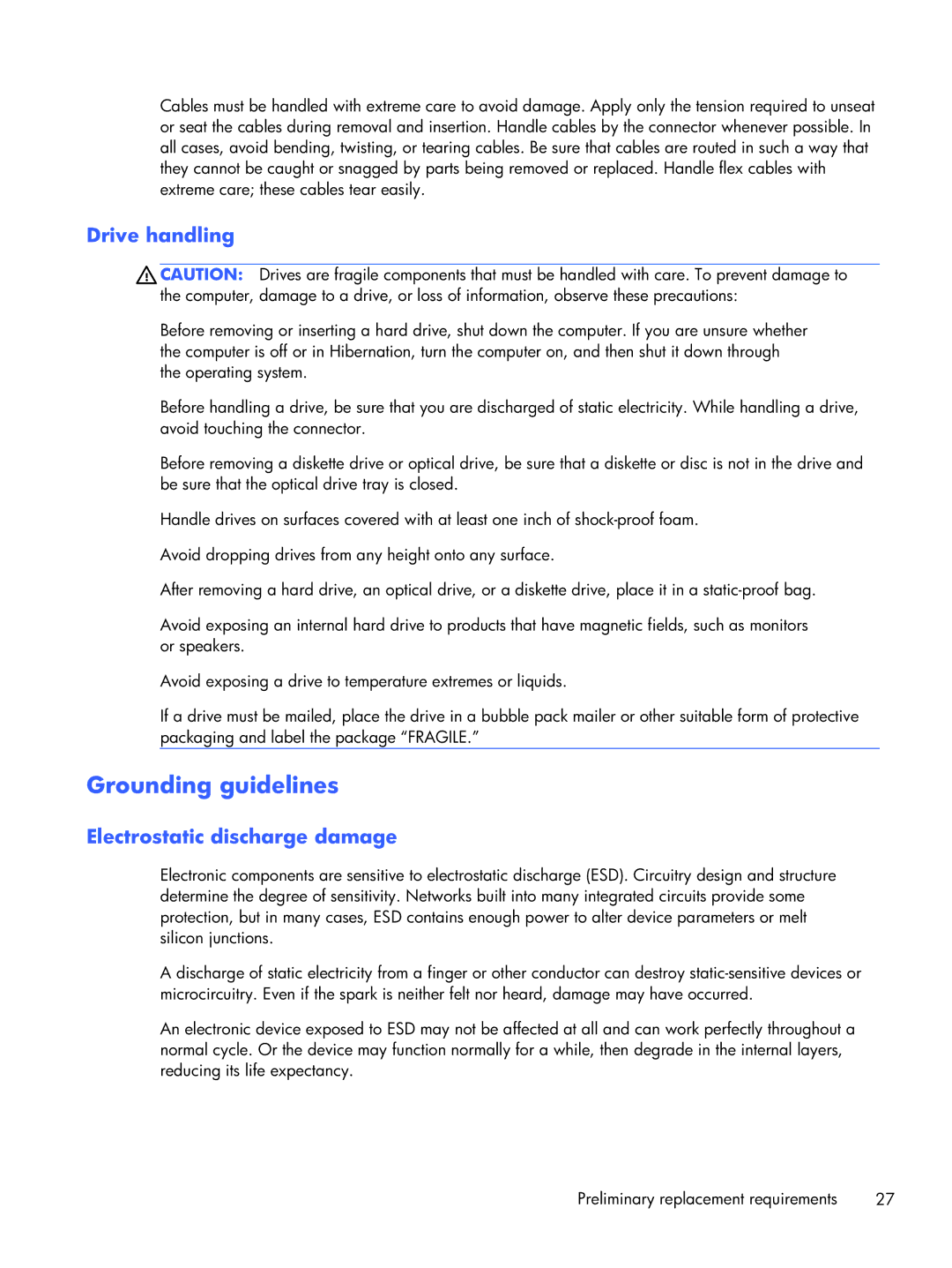 HP 14-3210nr manual Grounding guidelines, Drive handling 