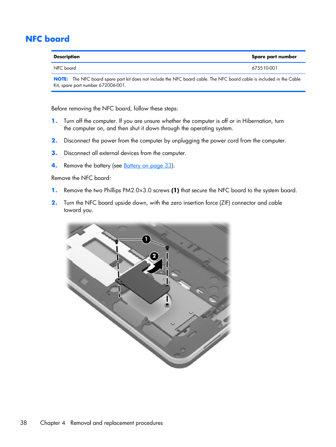 HP 14-3210nr manual Description Spare part number NFC board 675510-001 