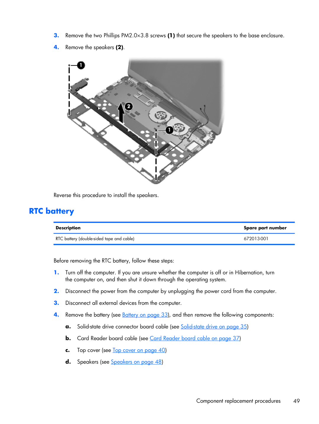 HP 14-3210nr manual RTC battery, Description Spare part number 