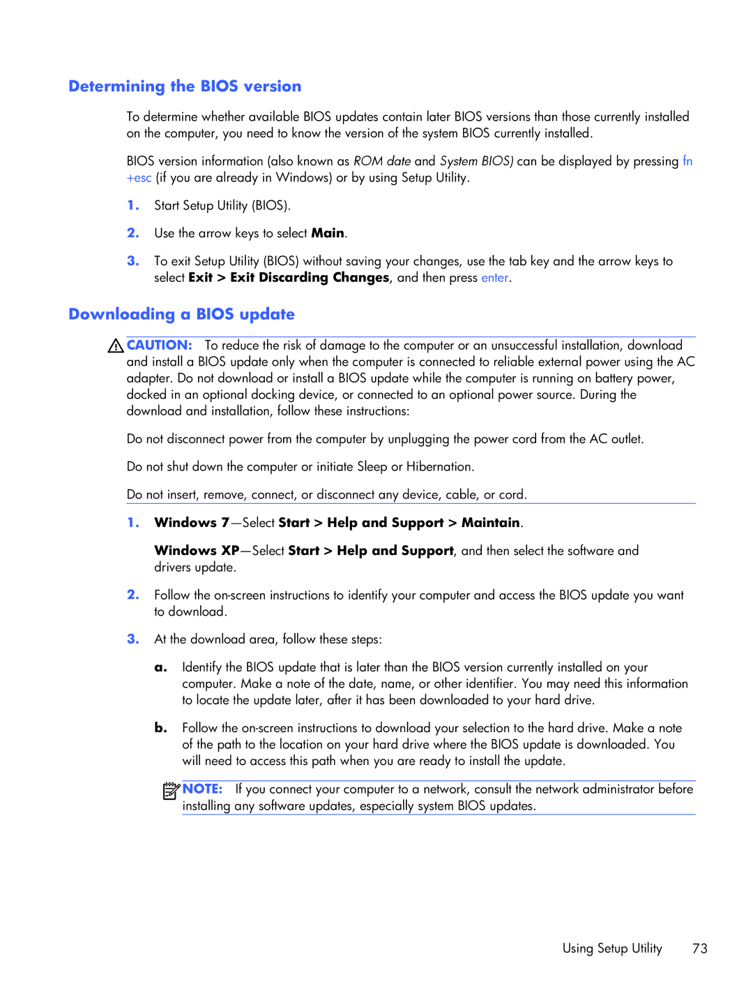 HP 14-3210nr manual Determining the Bios version 