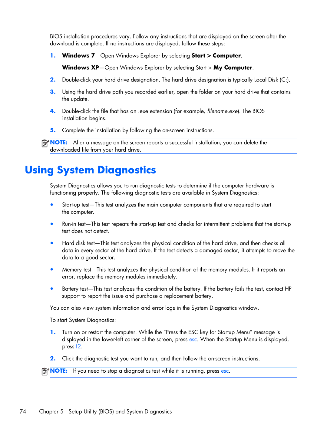 HP 14-3210nr manual Using System Diagnostics 