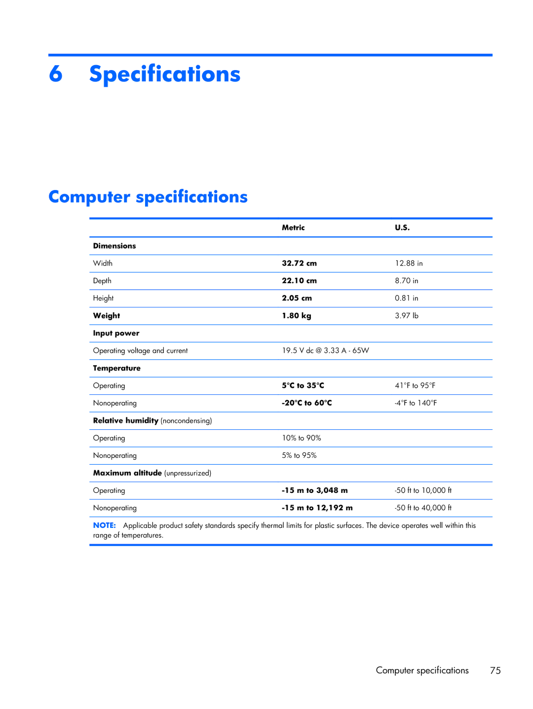 HP 14-3210nr manual Specifications, Computer specifications 