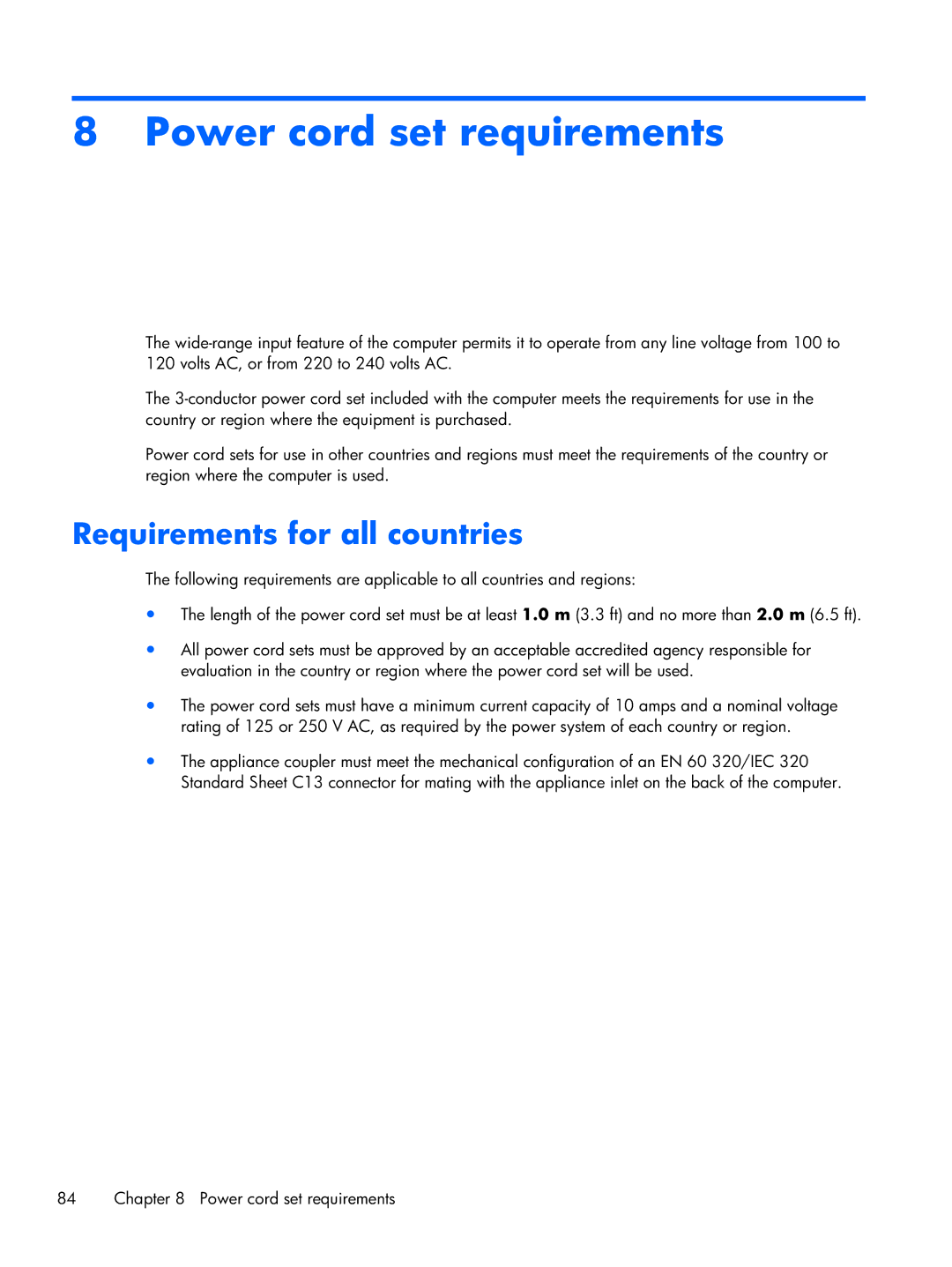 HP 14-3210nr manual Power cord set requirements, Requirements for all countries 