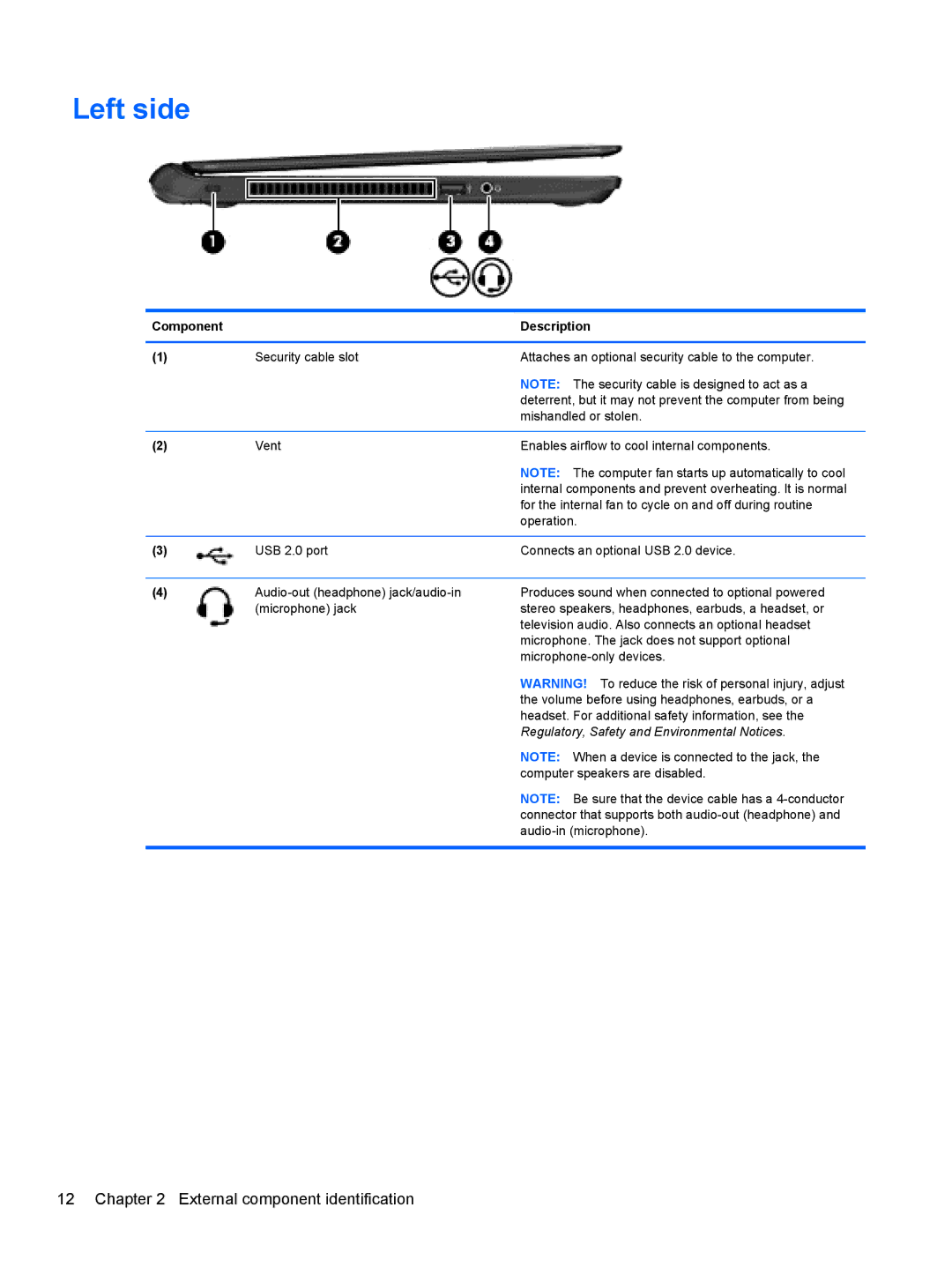 HP 14-B013nr C2k07ua 14 C2K07UAABA manual Left side 