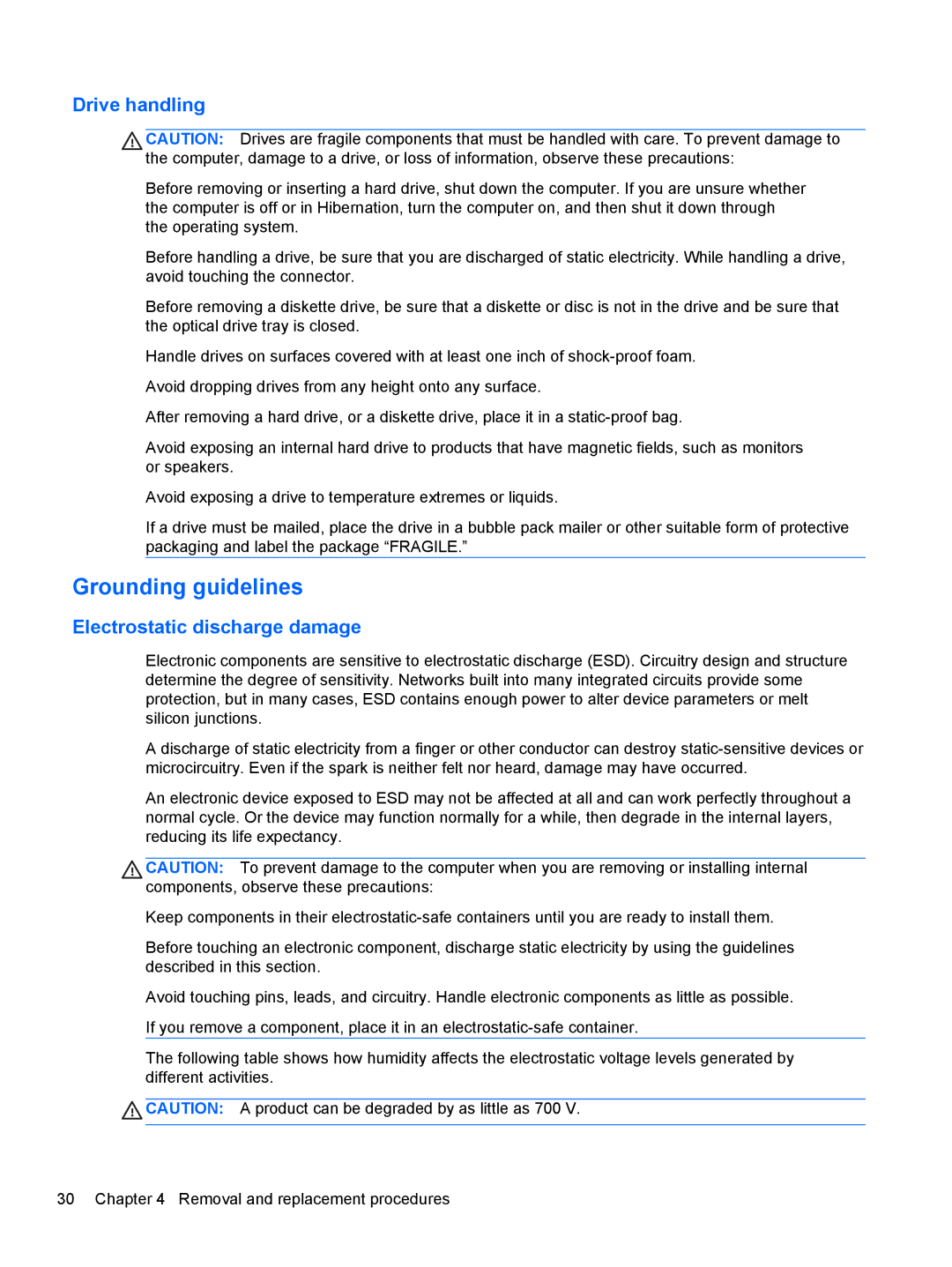 HP 14-B013nr C2k07ua 14 C2K07UAABA manual Grounding guidelines, Drive handling 