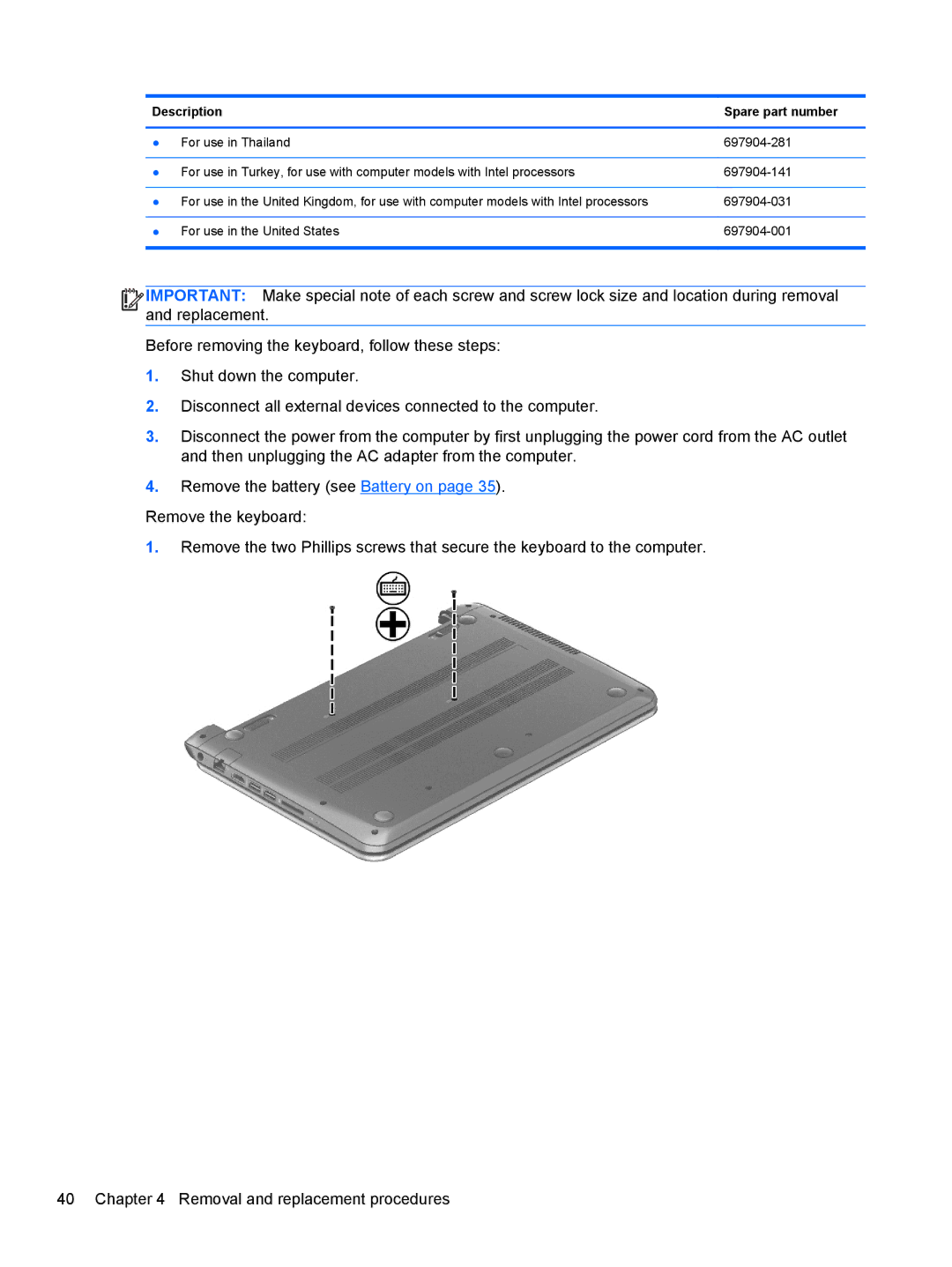 HP 14-B013nr C2k07ua 14 C2K07UAABA manual Description Spare part number 