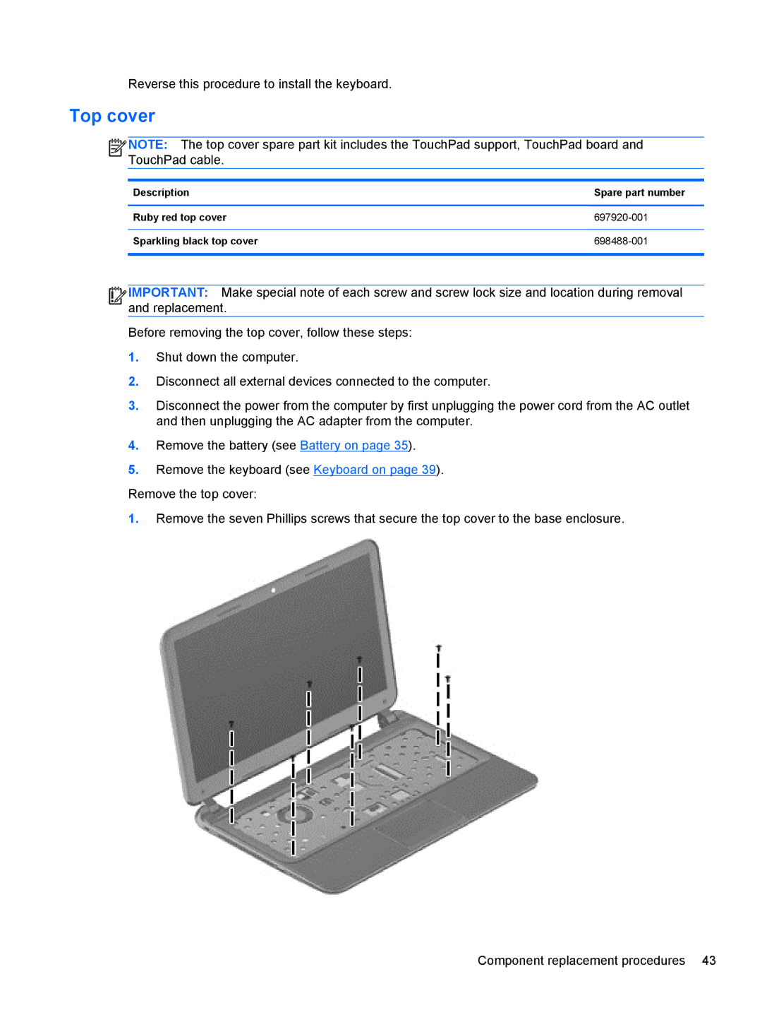 HP 14-B013nr C2k07ua 14 C2K07UAABA manual Top cover 